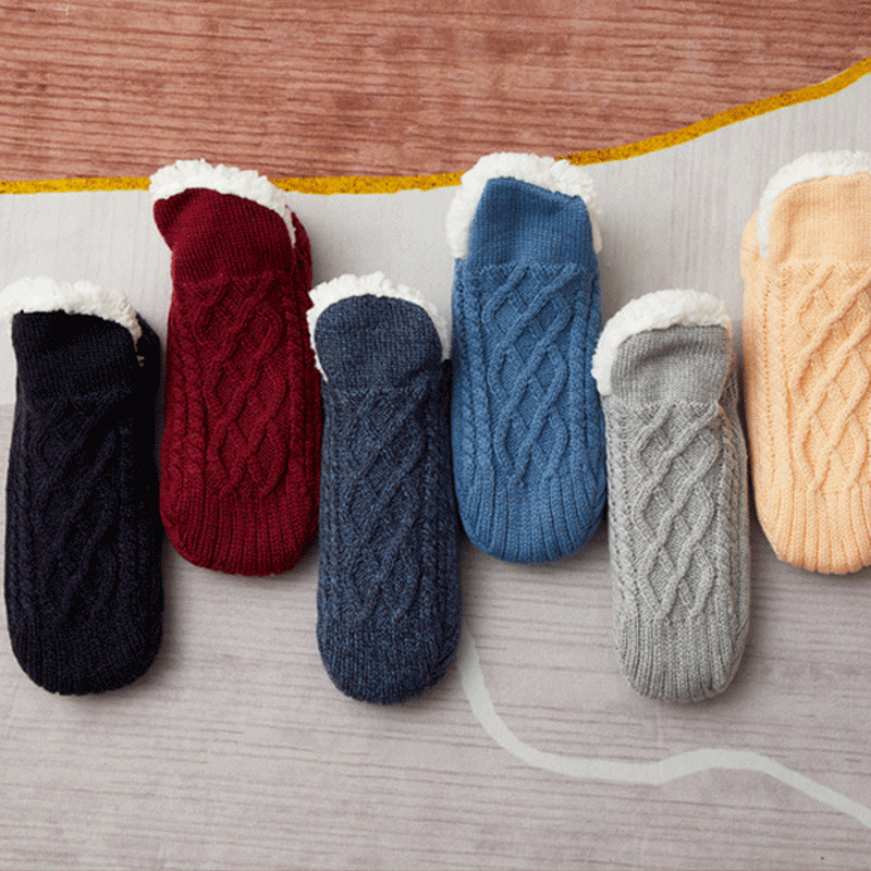 Woven Slipper Socks with Plush Lining and Non-Slip Grips