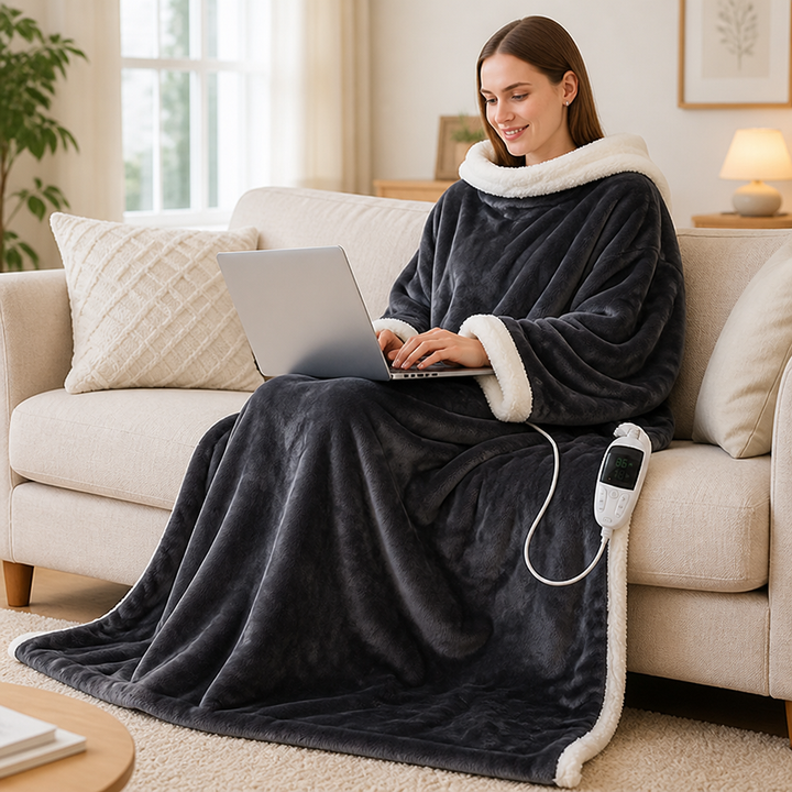 Plushley™ Heated Wearable Fleece Blanket with Sleeves, 50 x 70 in