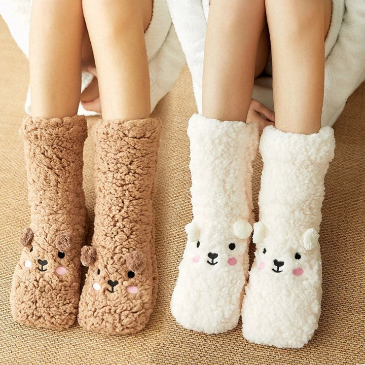 Cute Bear Fleece Socks with Non-Slip Grip