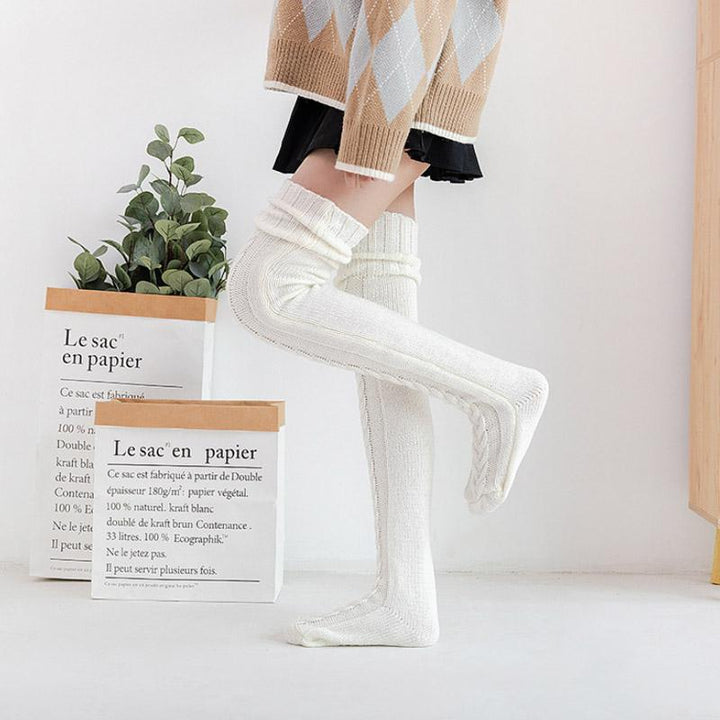 Hand-Knit Winter Knee High Socks in Soft Acrylic Cotton