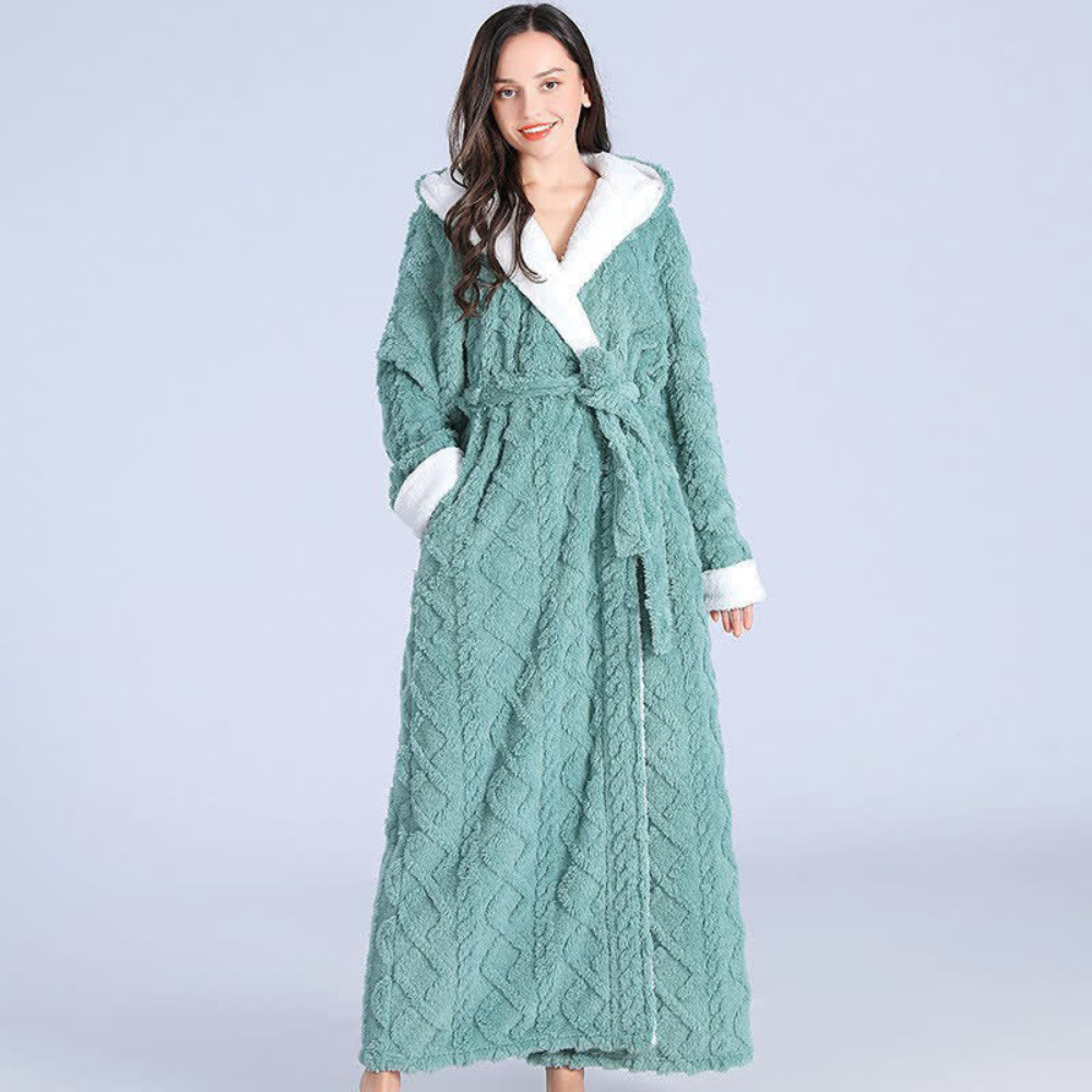 Plushley™ Long Plush Knit Hooded Robe with Two Patch Pockets