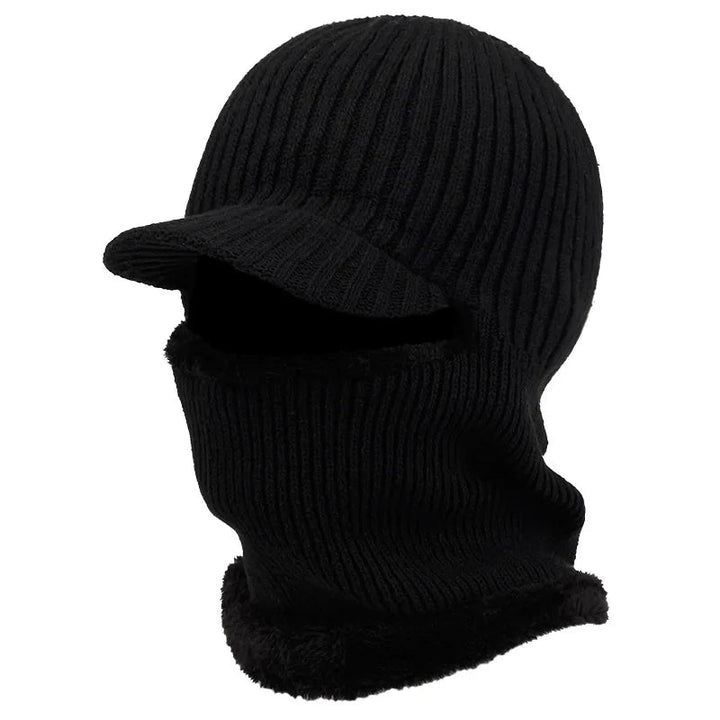 Knit Balaclava Beanie with Visor and Plush Fleece Lining