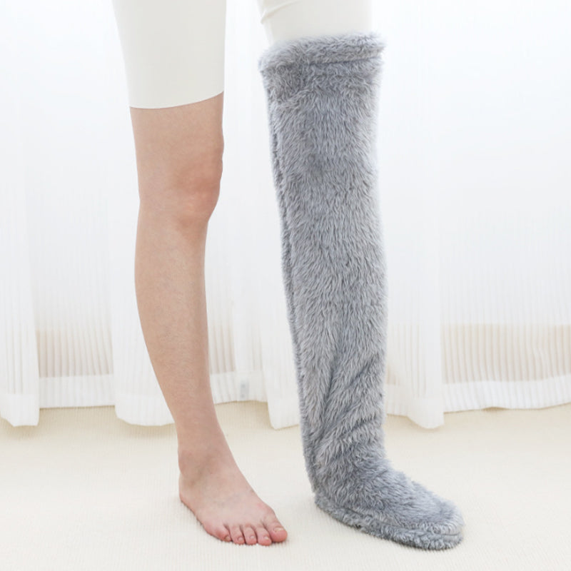 Fluffy Knee-High Leg Warmer Socks with Open-Toe Design