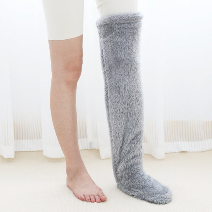 Fluffy Knee-High Leg Warmer Socks with Open-Toe Design