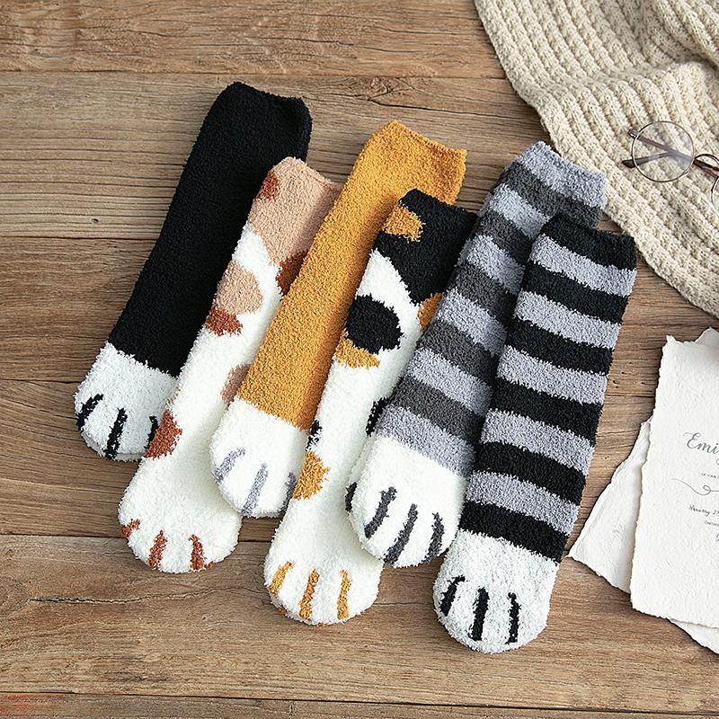 Cute Cat Paw Socks in Plush Coral Fleece – One Size Fits Most