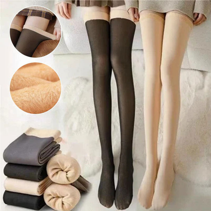 Thick Fleece-Lined Thigh-High Stockings with Stay-Up Fit