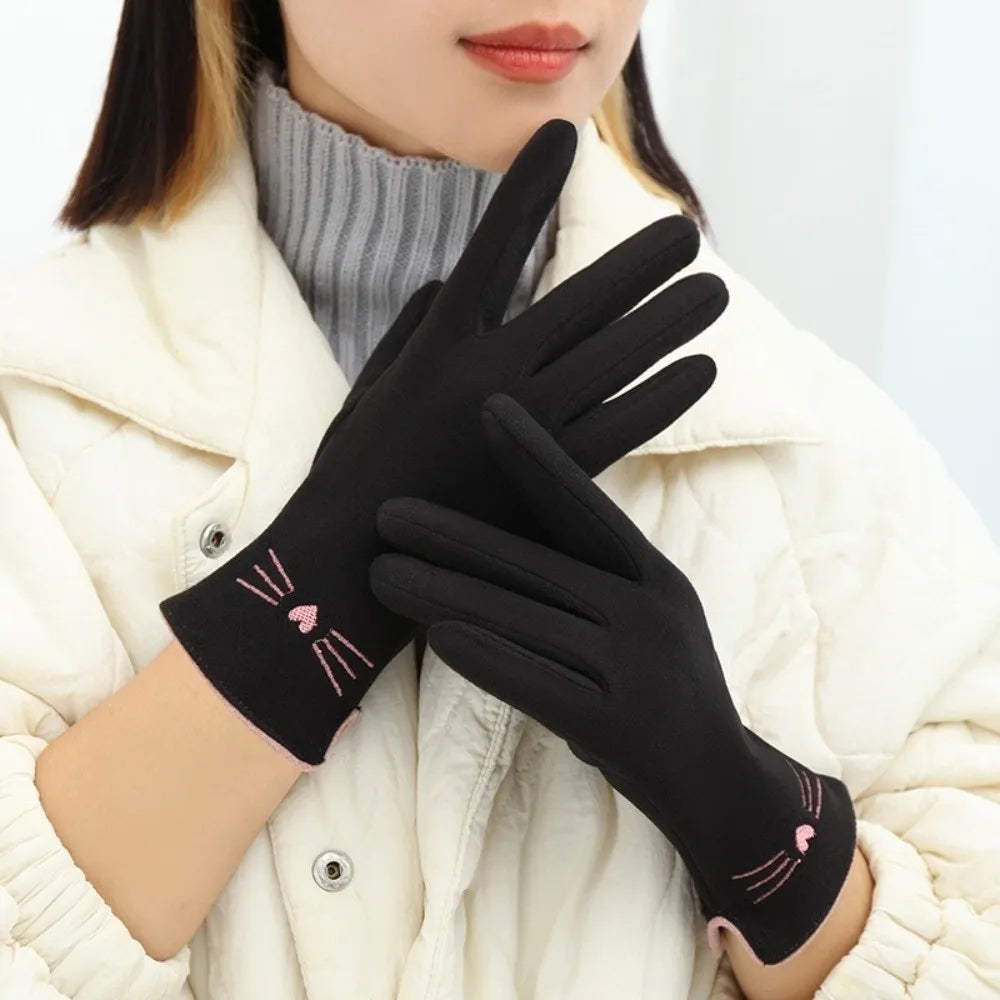 Cat Embroidered Touchscreen Winter Gloves for Women