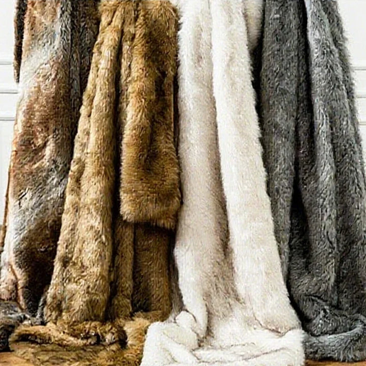 Fluffy Faux Fur Throw Blanket with Reinforced Edges