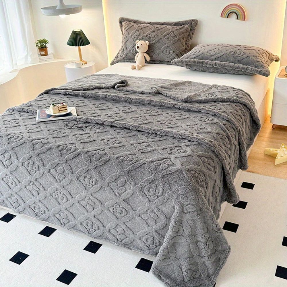 Leaf Embroidery Fleece Winter Blanket