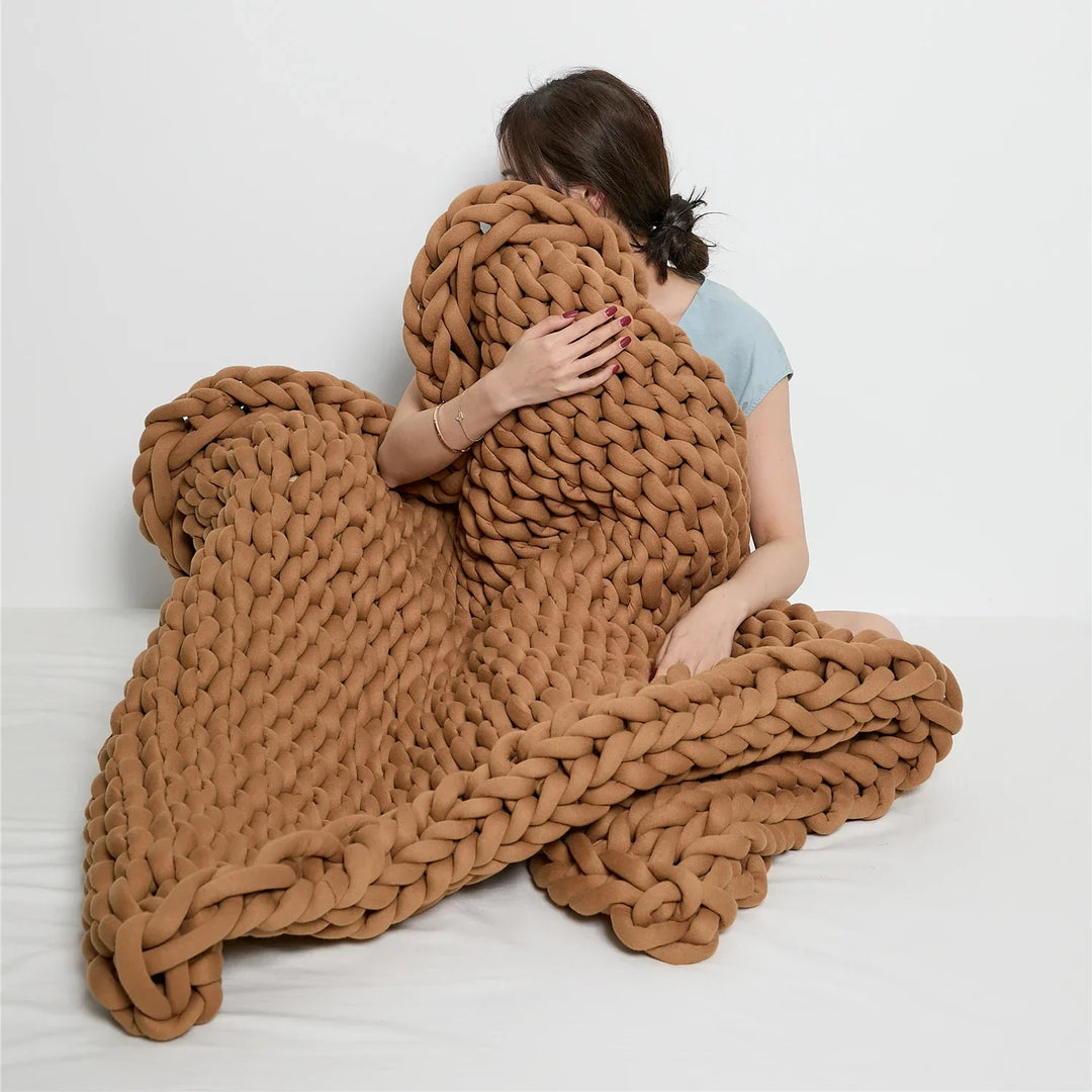 Chunky Knit Throw Handmade Weighted Blanket - SUPER COZY &amp; CALMING BLANKET