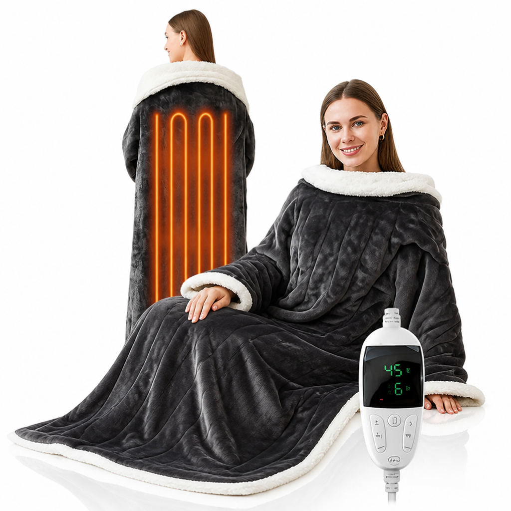 Plushley™ Heated Wearable Fleece Blanket with Sleeves, 50 x 70 in