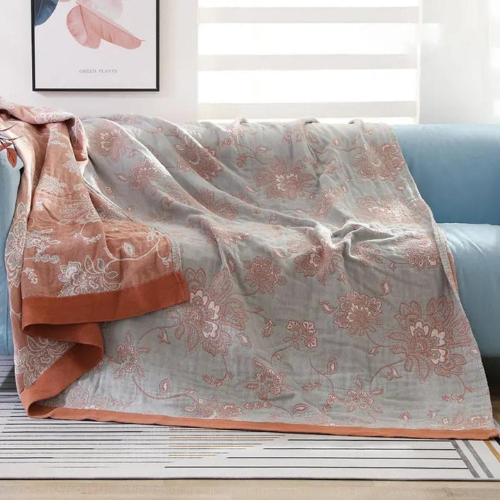Five-Layer Cotton Gauze Blanket With Woven Floral Jacquard