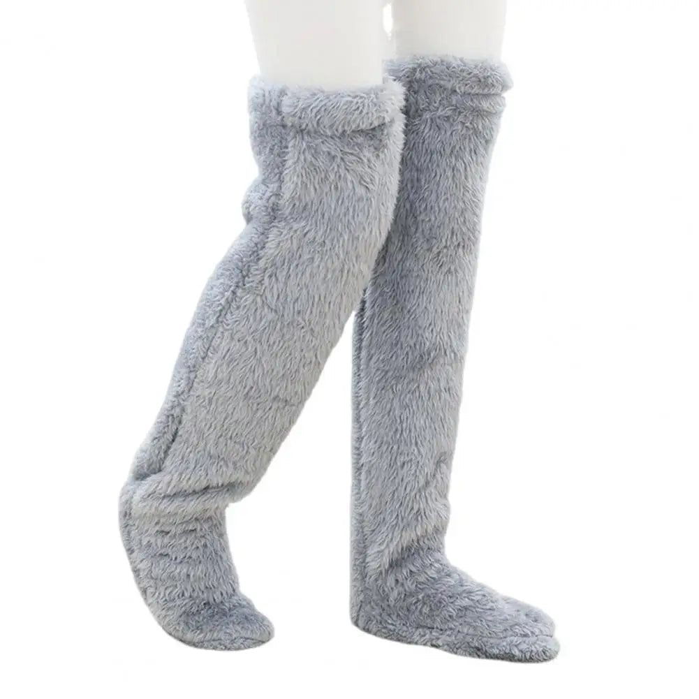 Long Coral Fleece Lounge Socks with Open-Foot Design