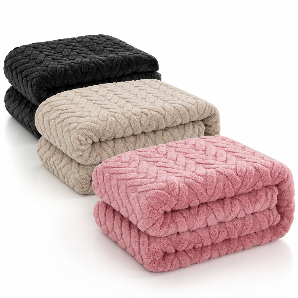Reversible Jacquard Fleece Blanket with Smooth and Fluffy Sides