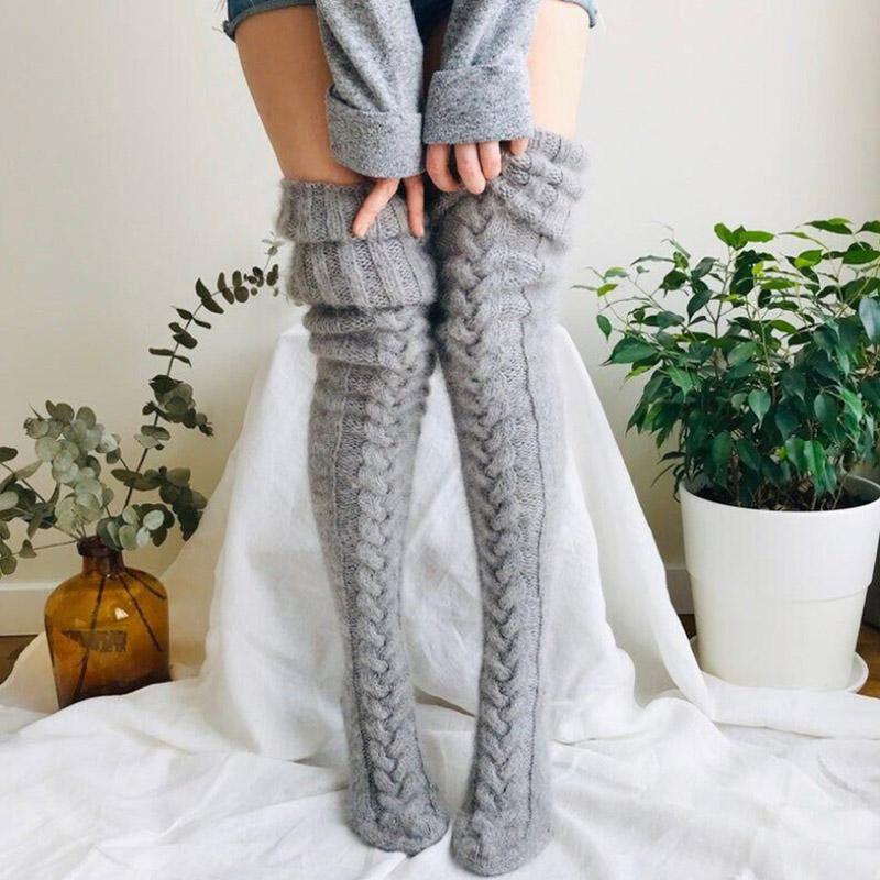 Hand-Knit Winter Knee High Socks in Soft Acrylic Cotton