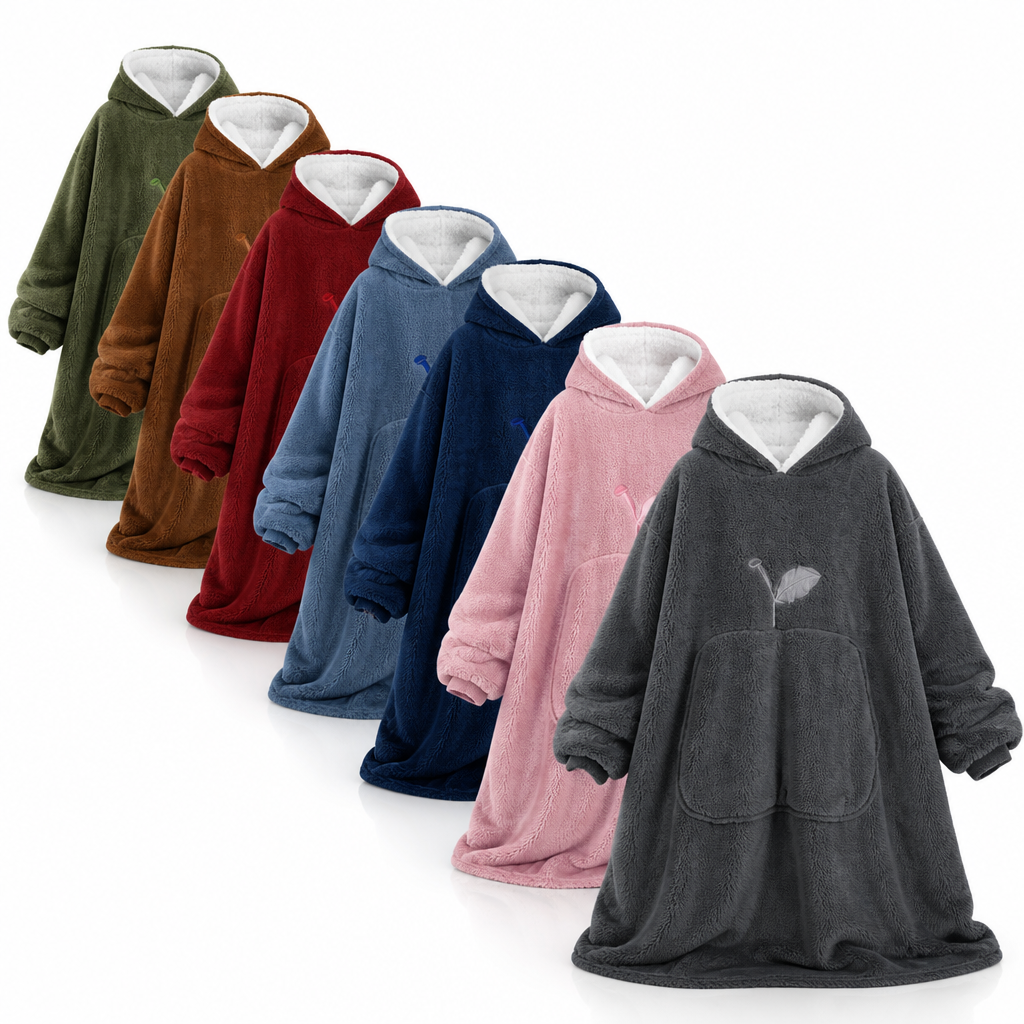 Oversized Sherpa Fleece Hooded Blanket with Sleeves and Pocket