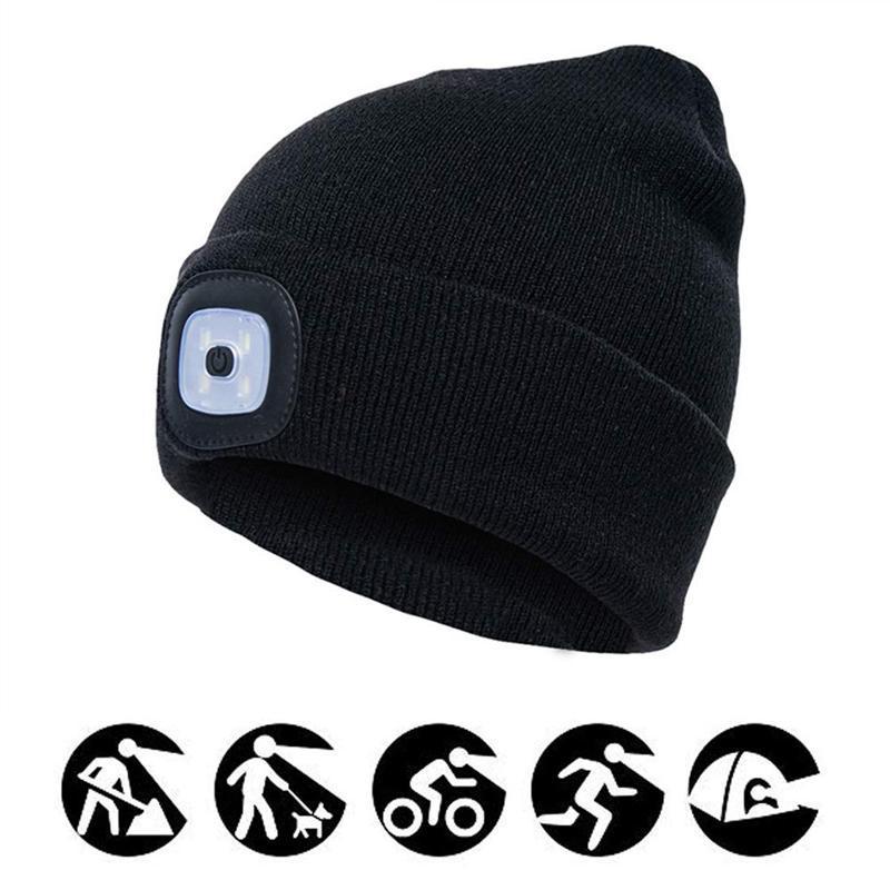 LED Knit Beanie with Built-In Hands-Free Light for Night Walks