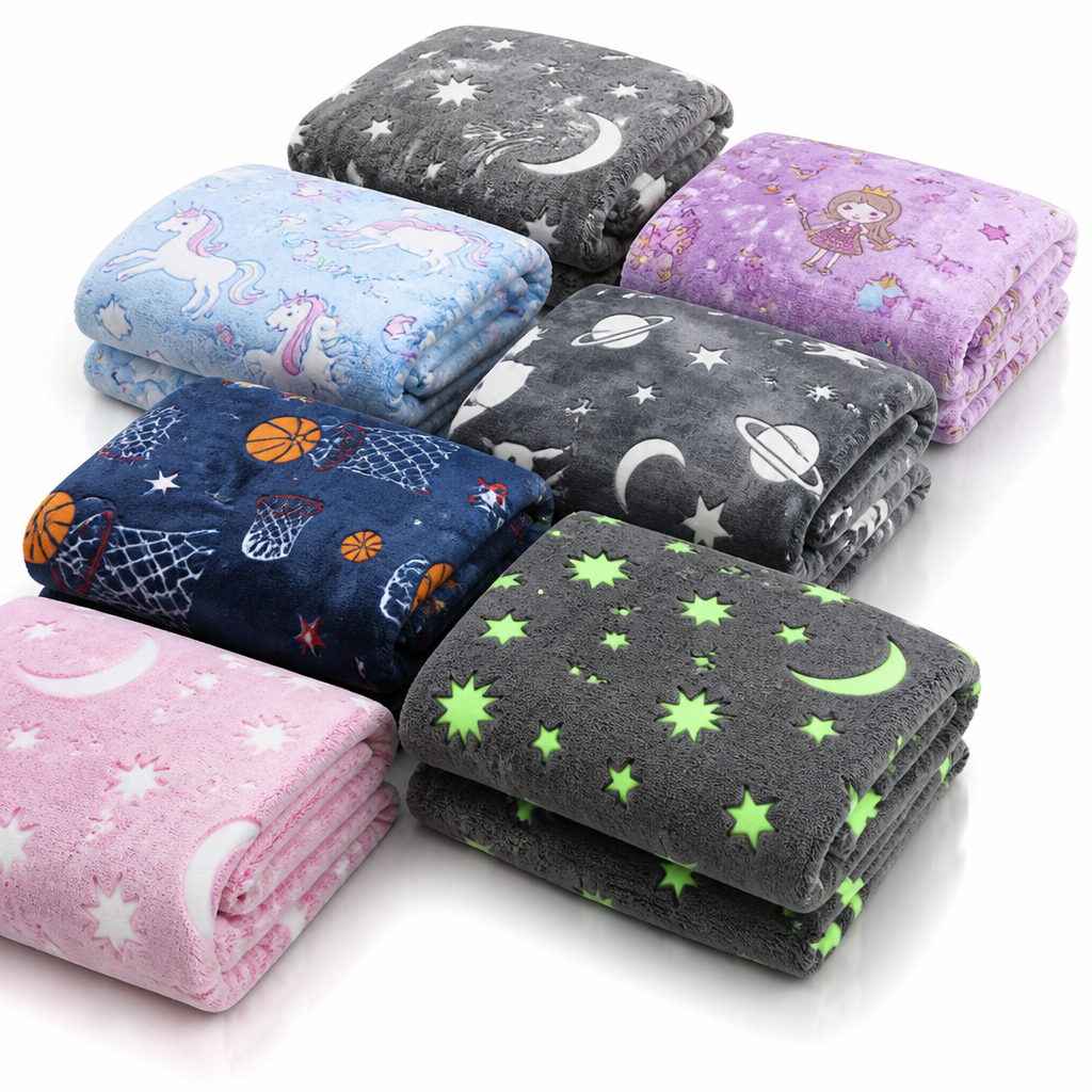 Glow-in-the-Dark Flannel Kids Blanket, No Batteries Required