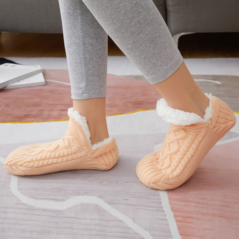Woven Slipper Socks with Plush Lining and Non-Slip Grips