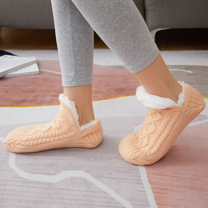 Woven Slipper Socks with Plush Lining and Non-Slip Grips