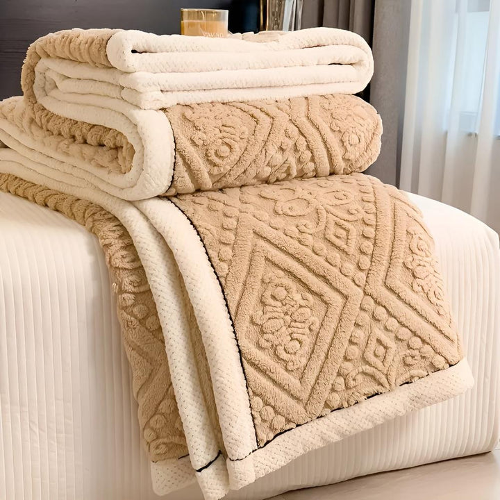 Mandala Carved Velvet Sherpa Blanket, Plush and Warm
