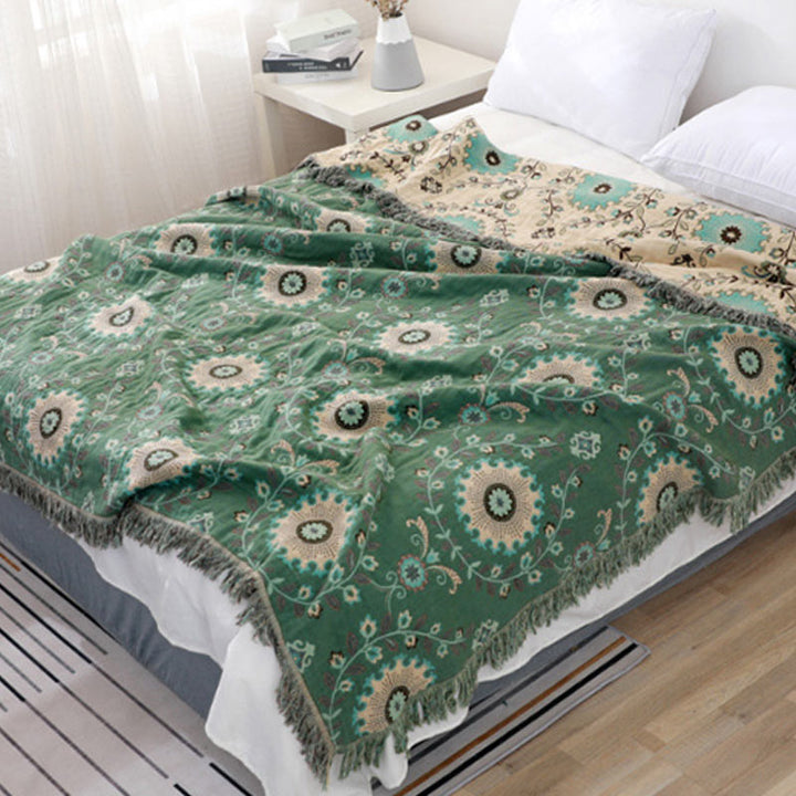 Reversible Cotton Couch Cover Blanket for Sofa and Bed