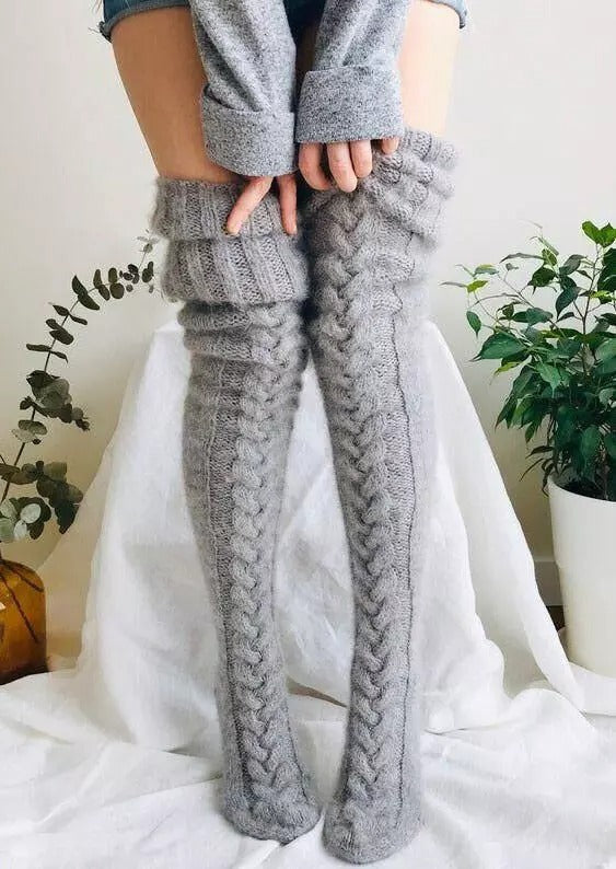 Hand-Knit Over-the-Knee Socks, Extra Long and Cozy