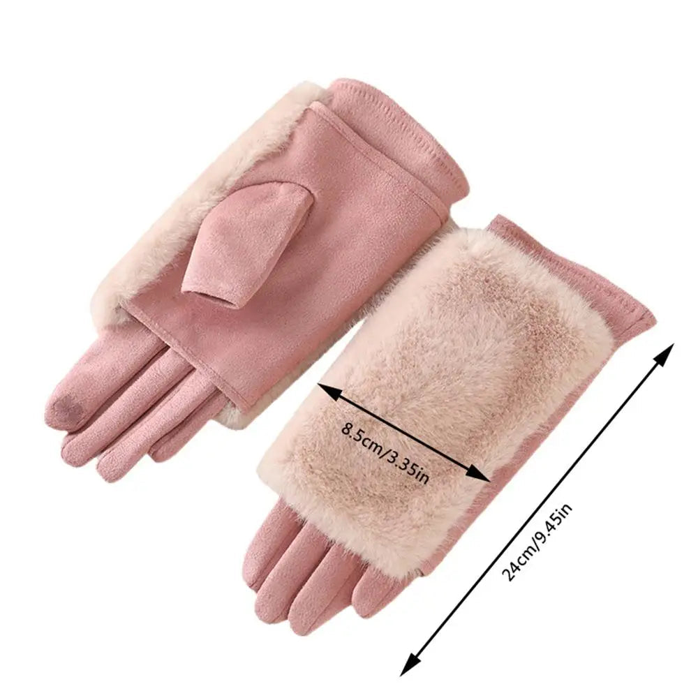 Suede Touchscreen Winter Gloves with Soft Faux Fur Trim