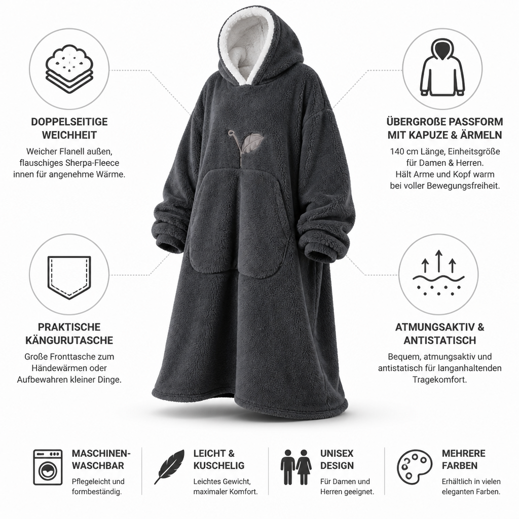 Oversized Sherpa Fleece Hooded Blanket with Sleeves and Pocket
