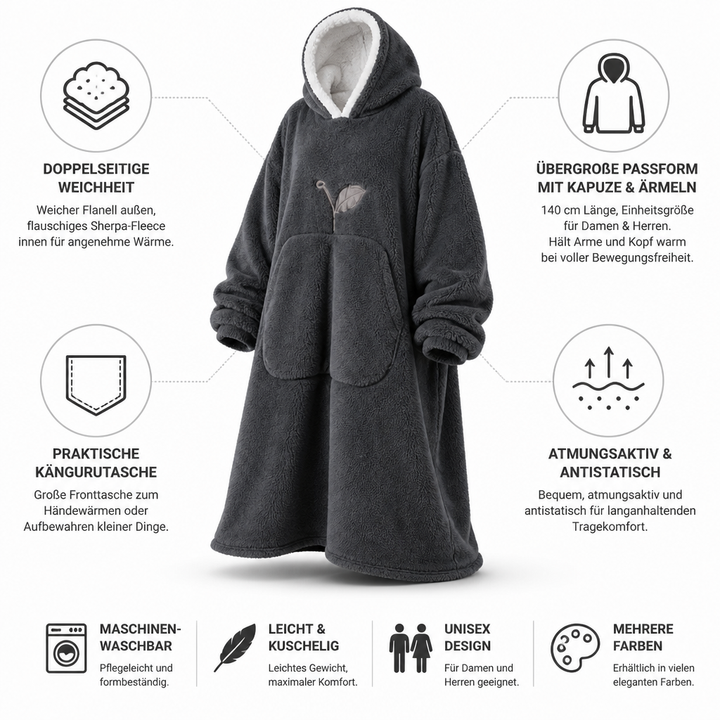 Oversized Sherpa Fleece Hooded Blanket with Sleeves and Pocket