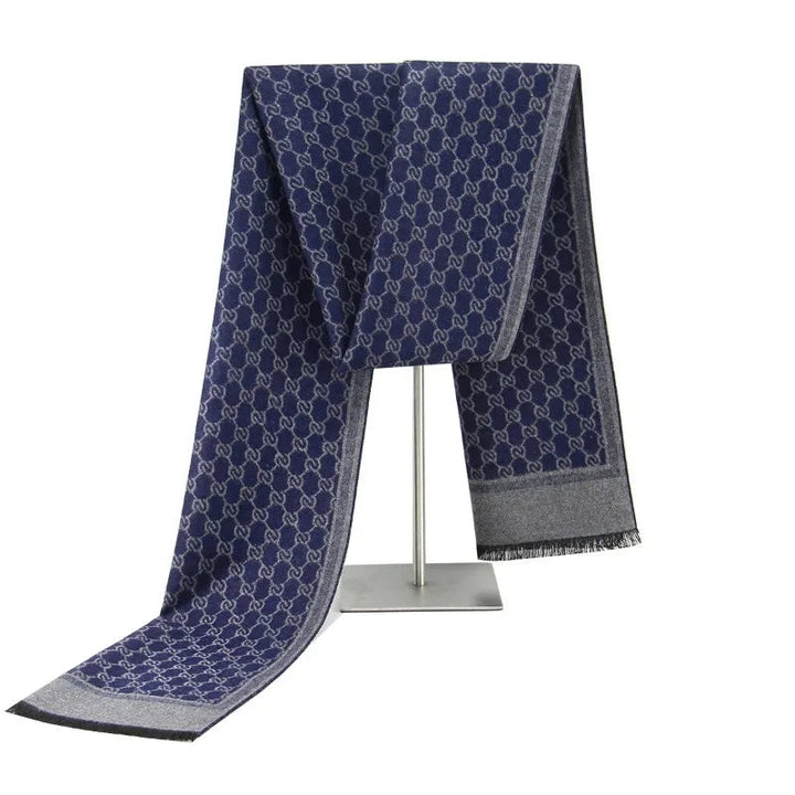 Cashmere-Feel Winter Scarf with Letter Print and Fringe Trim