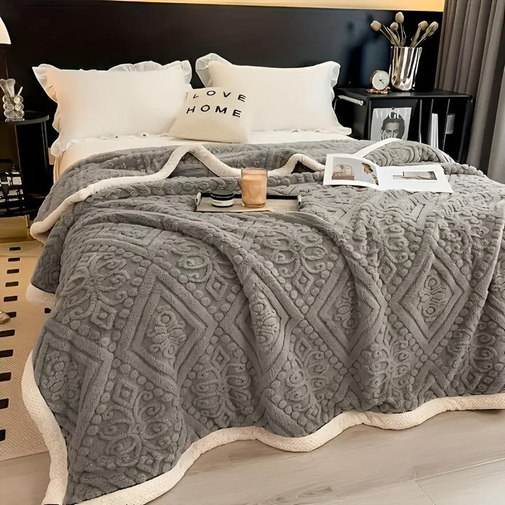 Mandala Carved Velvet Sherpa Blanket, Plush and Warm