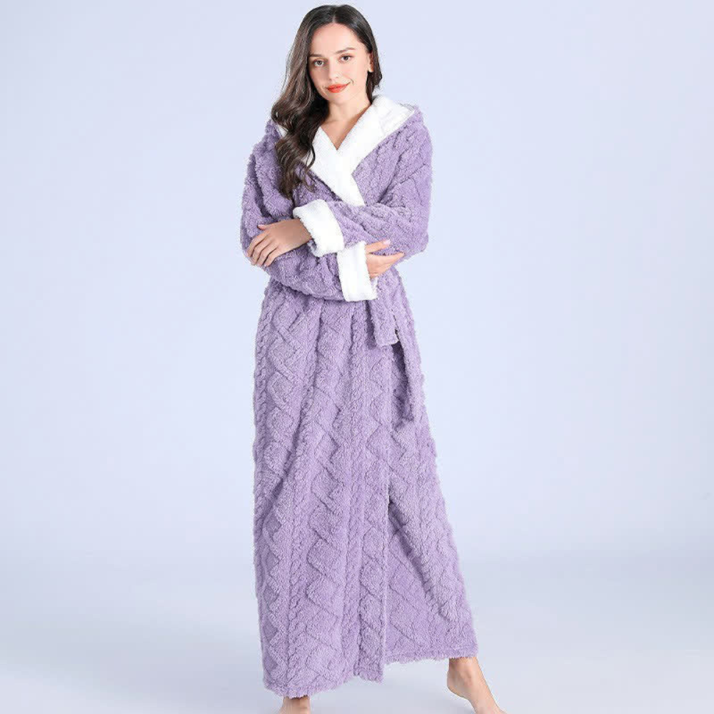 Plushley™ Long Plush Knit Hooded Robe with Two Patch Pockets