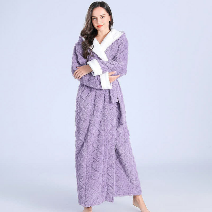 Plushley™ Long Plush Knit Hooded Robe with Two Patch Pockets