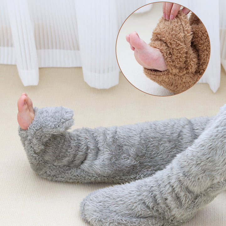 Fluffy Knee-High Leg Warmer Socks with Open-Toe Design
