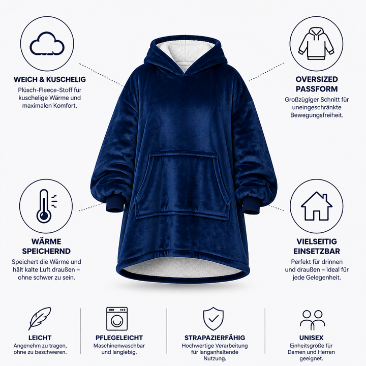 Oversized Plush Fleece Blanket Hoodie, One Size Fits All