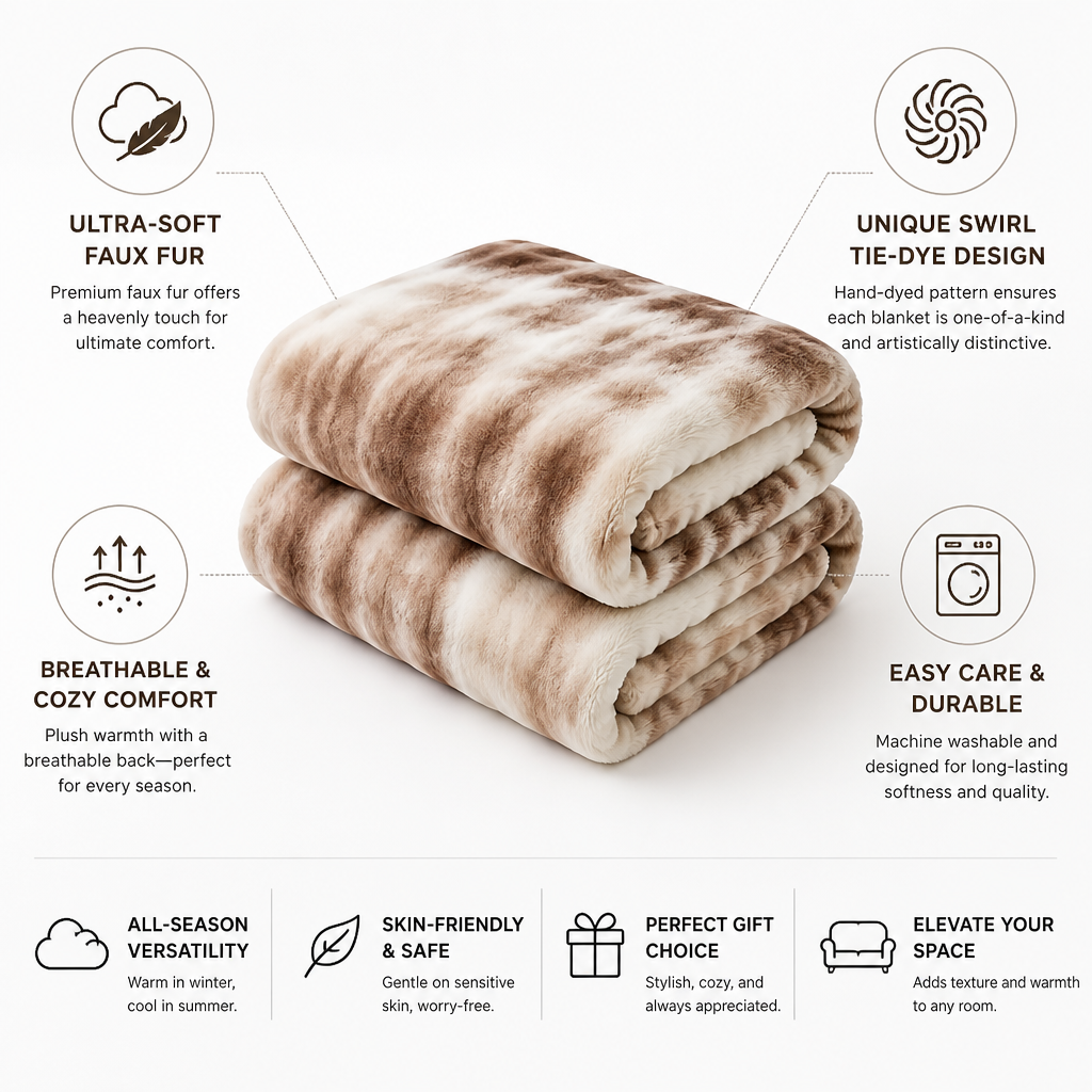 Reversible Swirl Faux Fur Throw With a Breathable Back
