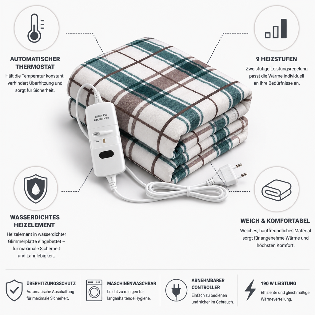 Plushley™ Electric Heated Blanket with Auto Thermostat, 9 Heat Settings