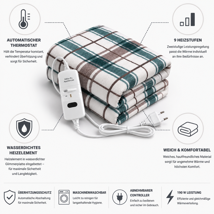 Plushley™ Electric Heated Blanket with Auto Thermostat, 9 Heat Settings