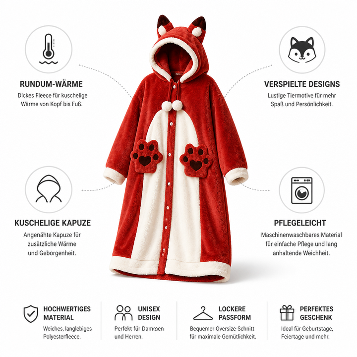 Hooded Fleece Wearable Blanket Pajamas with Playful Animal Designs