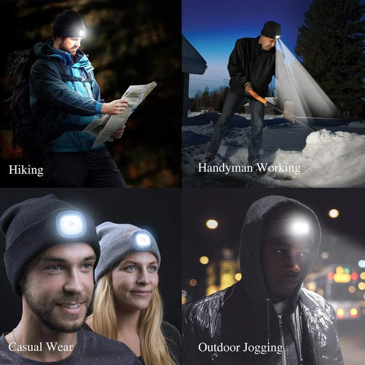 LED Knit Beanie with Built-In Hands-Free Light for Night Walks