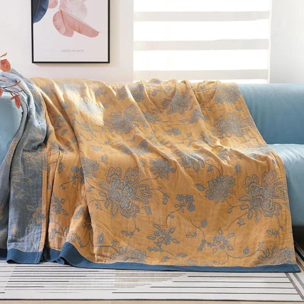 Five-Layer Cotton Gauze Blanket With Woven Floral Jacquard