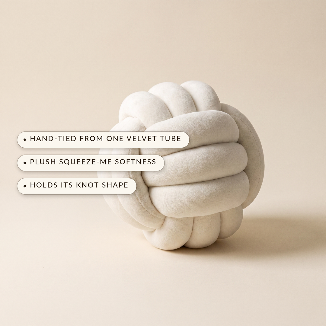 Velvet Knot Ball Pillow, Sculptural Plush Accent Cushion