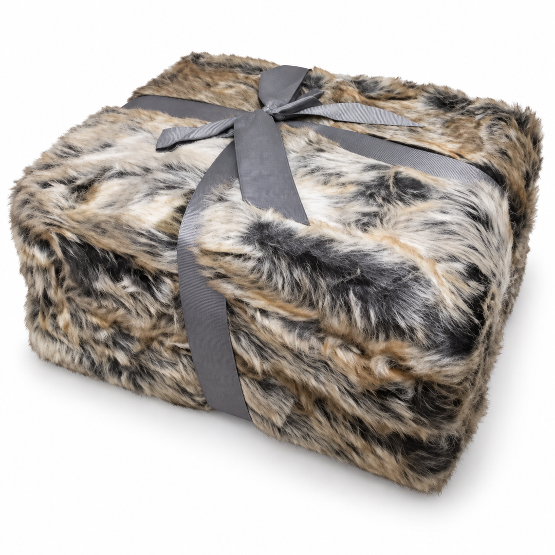 Dense Faux Fur Throw Blanket with Soft Polyester Backing