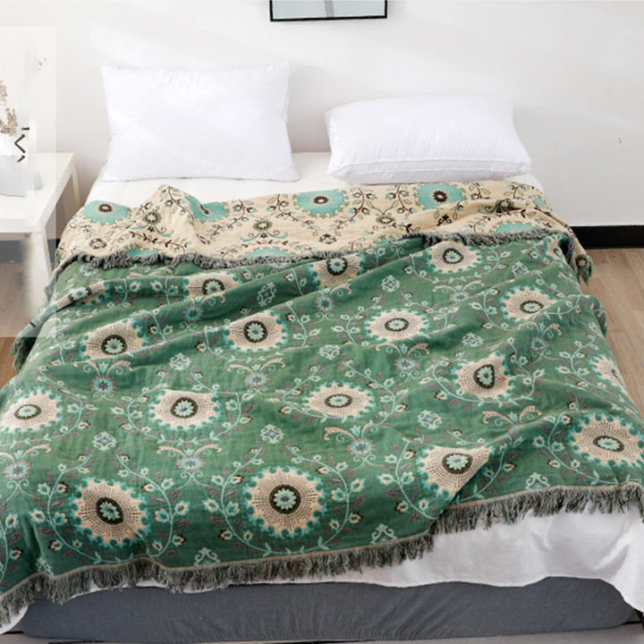 Reversible Cotton Couch Cover Blanket for Sofa and Bed