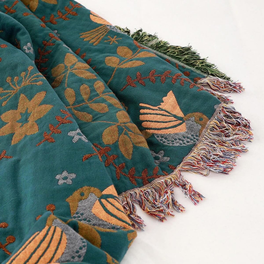 Plushley™ Reversible Scandinavian Bird Throw Blanket in Cotton