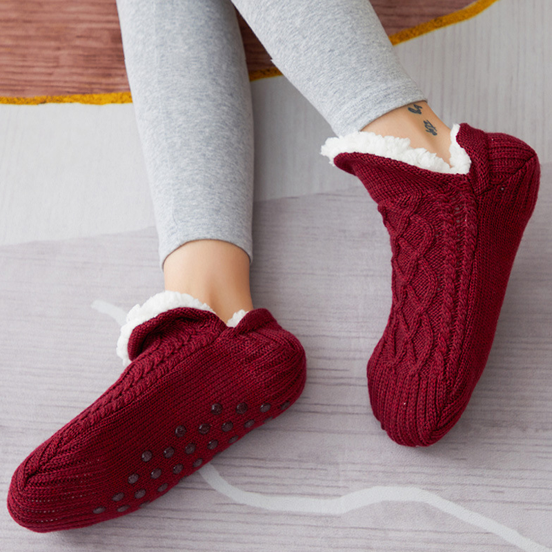 Woven Slipper Socks with Plush Lining and Non-Slip Grips