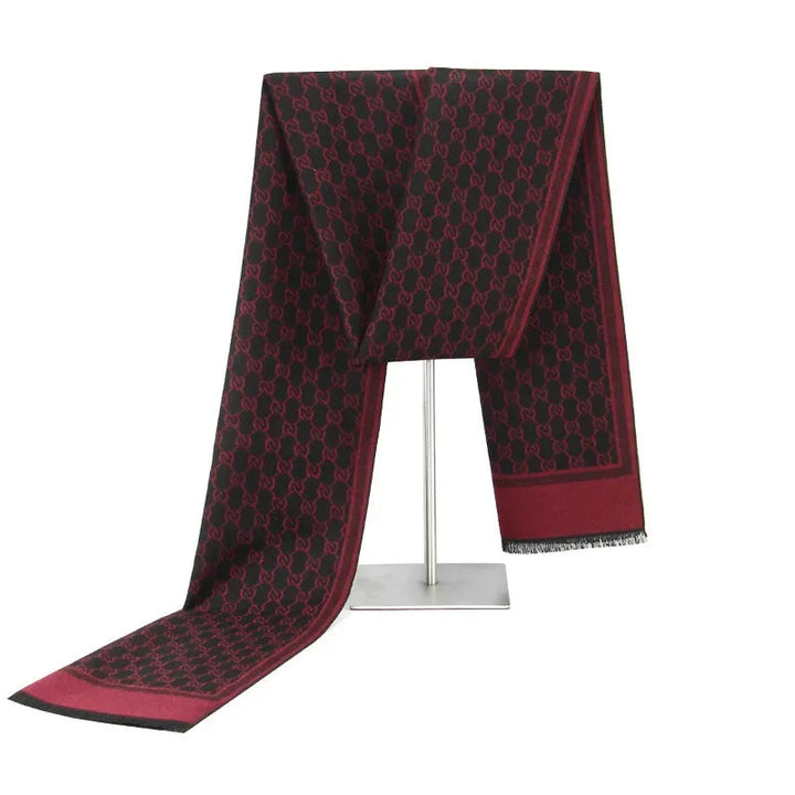 Cashmere-Feel Winter Scarf with Letter Print and Fringe Trim