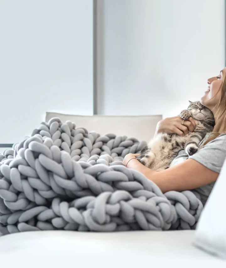 Chunky Knit Throw Handmade Weighted Blanket - SUPER COZY &amp; CALMING BLANKET