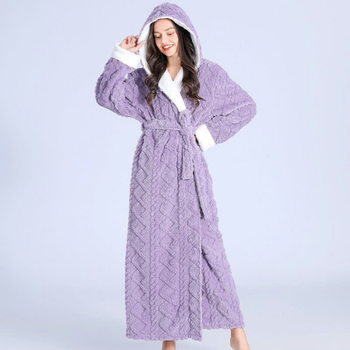 Plushley™ Long Plush Knit Hooded Robe with Two Patch Pockets